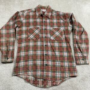VTG Wrangler Shirt Mens M Plaid Flannel Button Down Made USA 70s Western Cowboy
